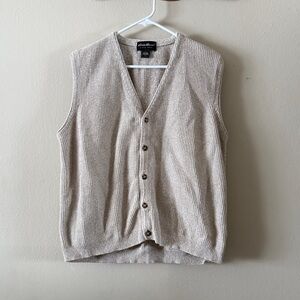 Eddie Bauer Beige Ribbed Knit Button Front Sweater Vest 100% Cotton Size L